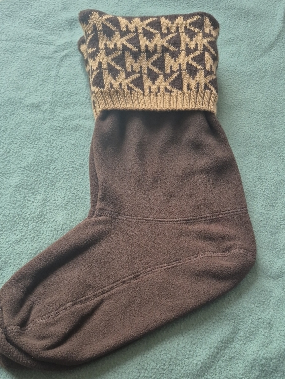 Michael Kors Brown & Gold MK Logo Fleece Sock